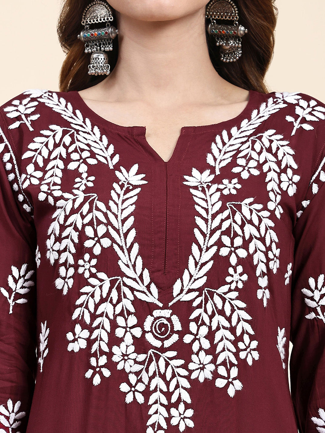 HOUSE OF KARI Floral Embroidered Chikankari Pure Cotton Straight Kurta With Trousers - Distacart