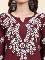Thumbnail for HOUSE OF KARI Floral Embroidered Chikankari Pure Cotton Straight Kurta With Trousers - Distacart