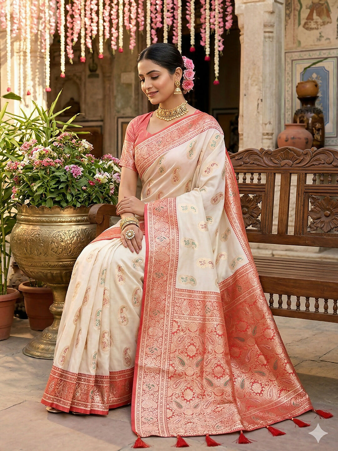 Shree Shyam Fashion White Silk Blend Saree - Distacart