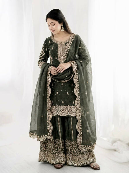 Teeya Creation Womens New Trendy Embroidery Coding And Sequence Work Kurta Set - Dista