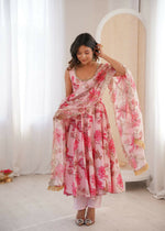 Thumbnail for Teeya Creation Pink Pure Muslin Silk Digital Print Traditional Wear Long Gown - Distacart