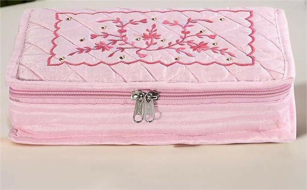 Asmaani 7 Pocket Light Pink Embroidery Jewellery Kit - Distacart