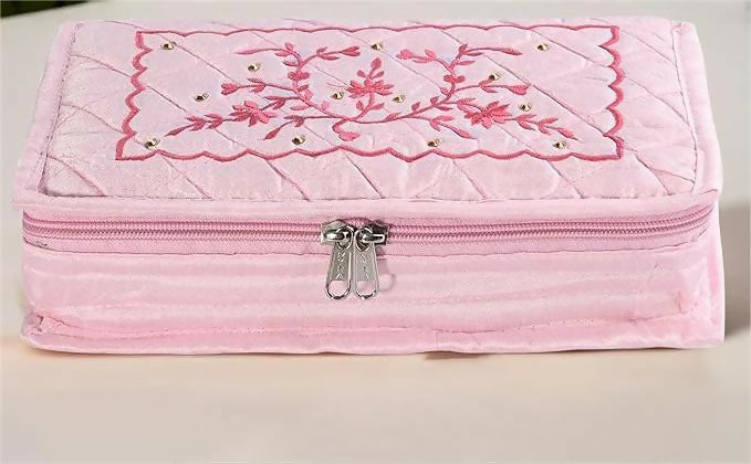 Asmaani 7 Pocket Light Pink Embroidery Jewellery Kit - Distacart