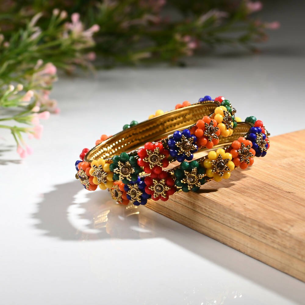Afast Designer Fancy Party Bangle/ Kada Set, Multicolor, Metal, Pack Of 2 - Distacart