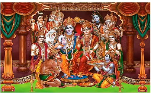Sri Yagnaa M 48 – Seetha Rama Pattabhishekam Backdrop Cloth, 8 x 5 Ft - Dista