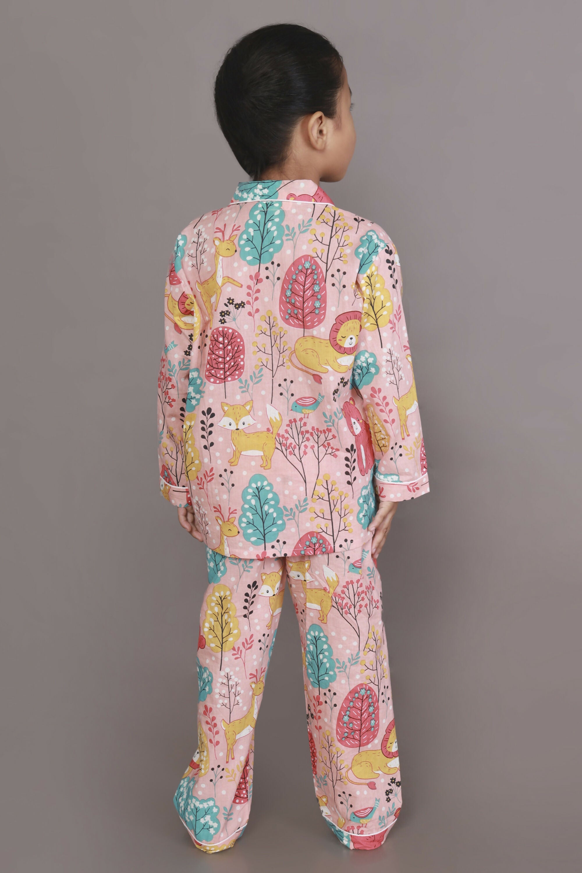 Breathables Kids Cotton Night Suit – Peach Lion & Teddy Shirt & Pyjama Co-Ord Set For Boys & Girls - Dista