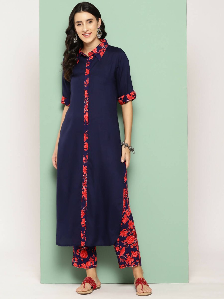 Ahalyaa Womens Kurta Set - Navy Blue - Distacart