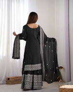 Thumbnail for Joban Fashion Black Kurta Set Silk Sequins , Zari, Coding & Thread Embroidered work - Distacart