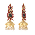 Thumbnail for Nuyug 22K Gold-Plated Enamel & Beaded Dome Shaped Jhumka Earrings