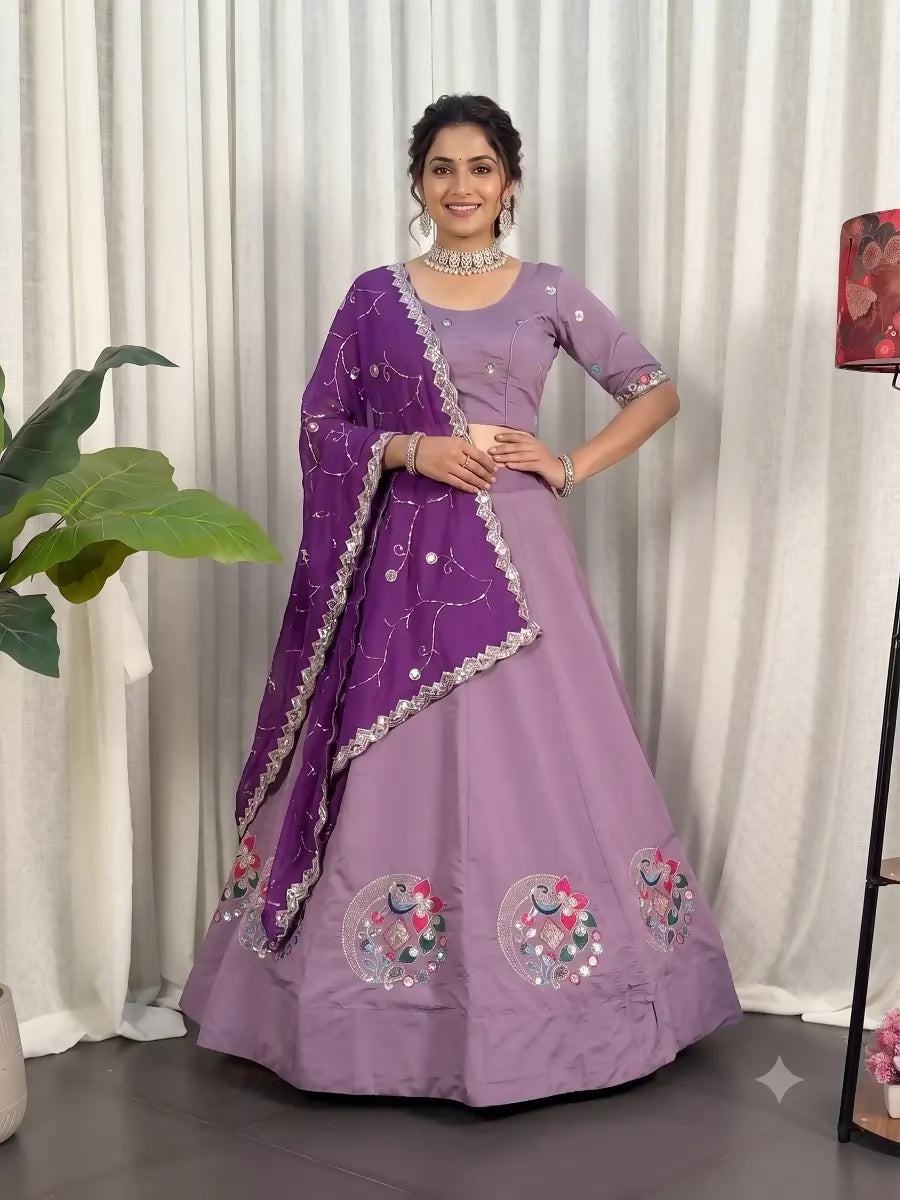 Teeya Creation Designer Lavender Cotton Silk Chaniya Choli for Navratri & Festive Wear