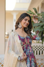 Thumbnail for Jyoti Fashion Women's Wine Russian Silk Sequins Zari Embroideredy Anarkali Dress with Dupatta - Distacart