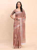 Thumbnail for Astita Linen Cotton Brown Saree