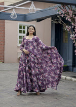 Thumbnail for Jyoti Fashion Women's Wine Faux Georgette Floral Digital Printed Anarkali Dress with Dupatta - Distacart