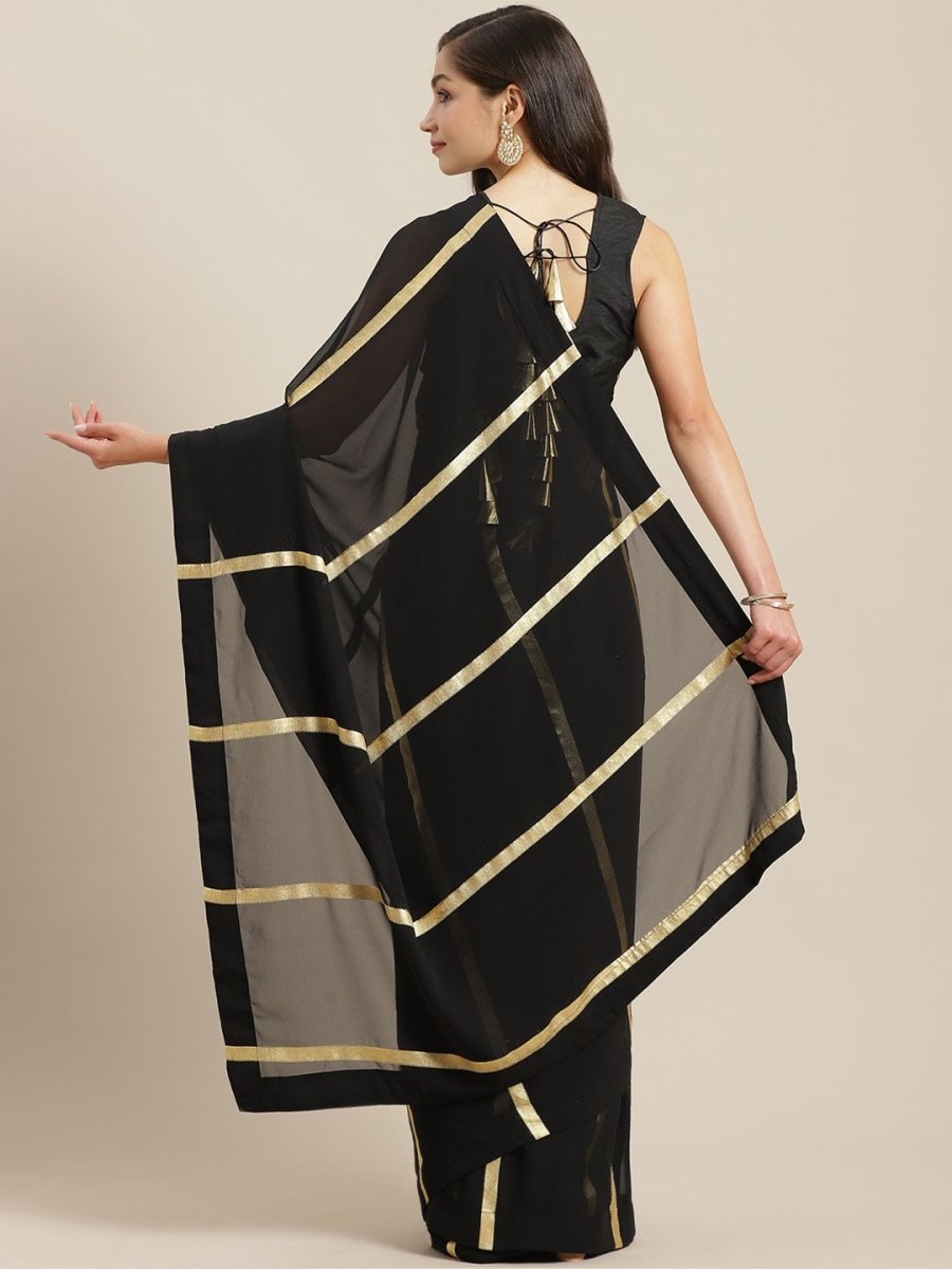 Ahalyaa Women's Black Georgette Gold Print Ready to Wear Saree