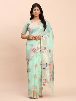 Astita Linen Cotton Sea Green Saree