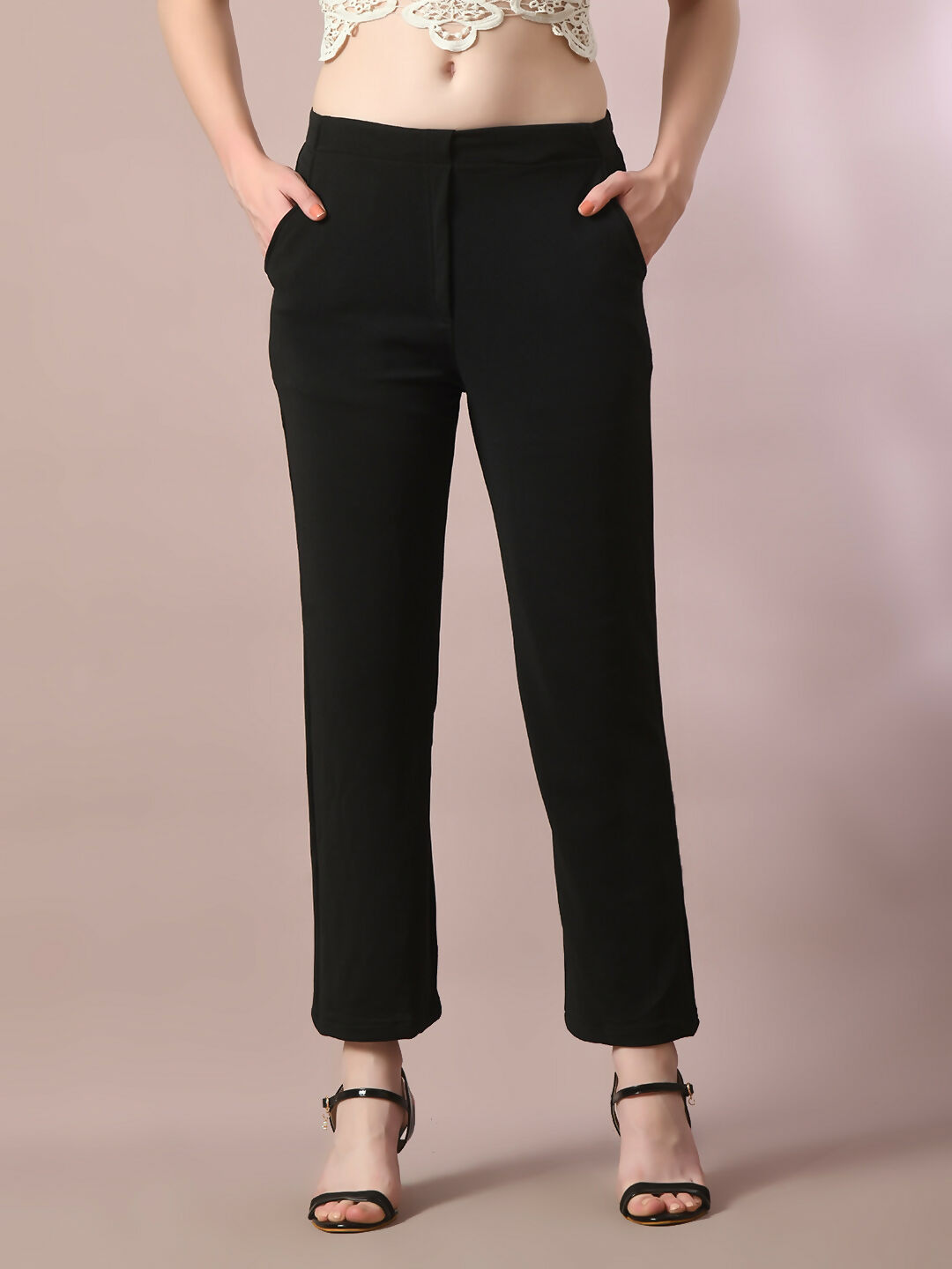 Myshka Women'sBlack Solid Party Straight Trousers - Distacart