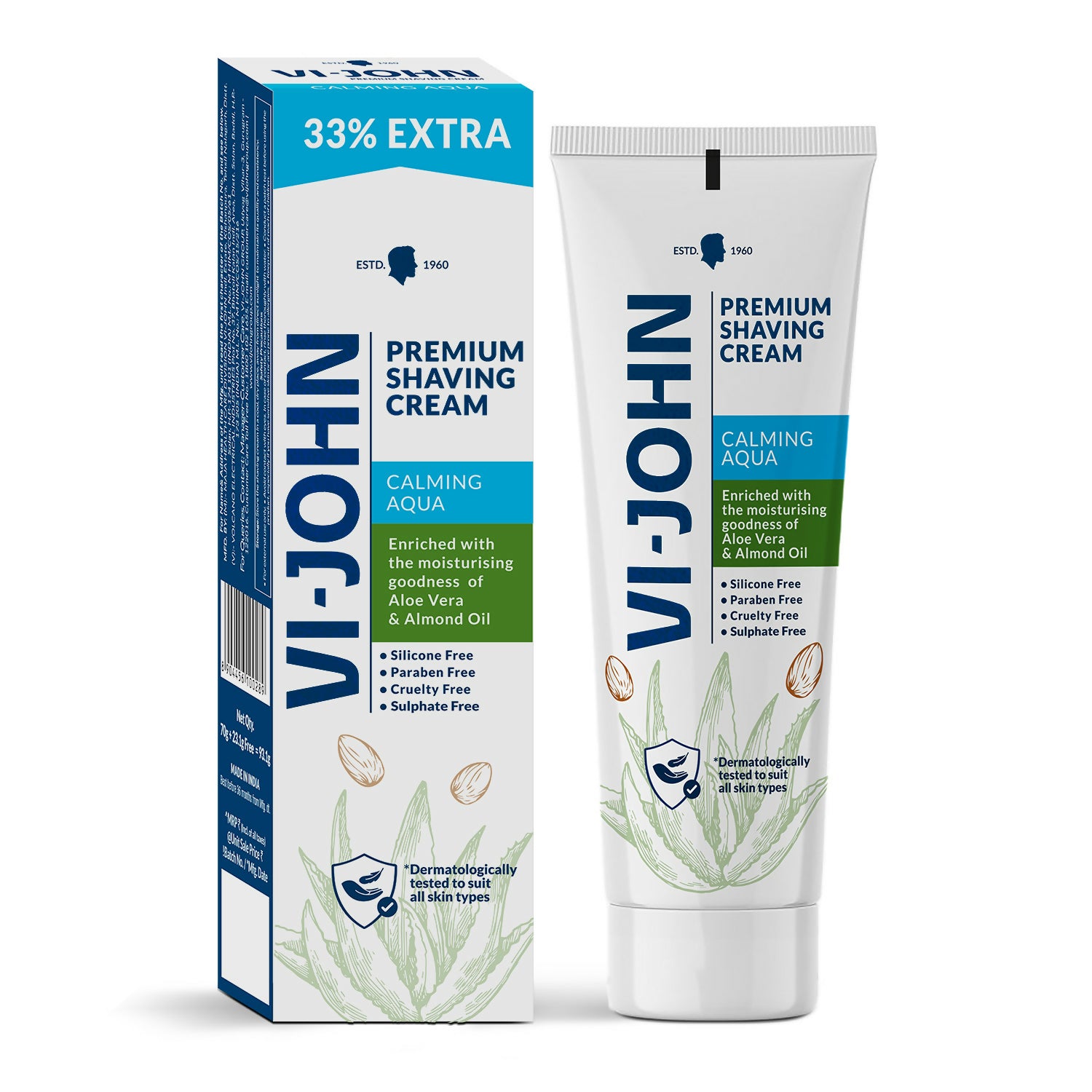 VI-JOHN Dermatologically Tested Premium Claming Aqua Shaving Cream Enriched with Aloevera & Almond Oil free From Silicone,Paraben & Mineral Oil - Distacart