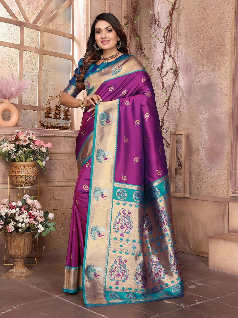 Joban Fashion Paithani Purple Woven Soft Silk Saree