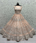 Thumbnail for Jyoti Fashion Women's Peach Bridal Net Zari with Thread Embroidered Wedding Lehenga Choli - Distacart