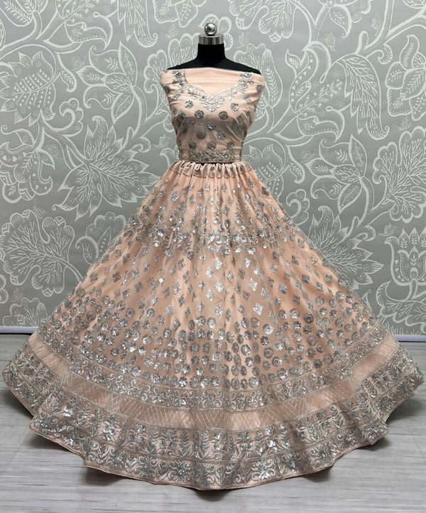 Jyoti Fashion Women's Peach Bridal Net Zari with Thread Embroidered Wedding Lehenga Choli - Distacart