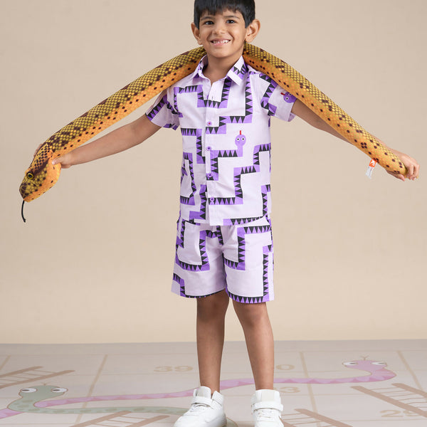 Snakes and Ladders Boys Purple Table Print Shirt and Boxer Set from Siblings Collection - Distacart