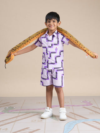 Snakes and Ladders Boys Purple Table Print Shirt and Boxer Set from Siblings Collection - Distacart