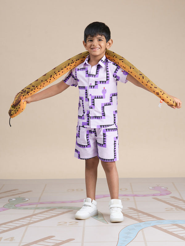 Snakes and Ladders Boys Purple Table Print Shirt and Boxer Set from Siblings Collection - Distacart