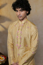 Thumbnail for Semi Pattu Gold Padmajaal Kurta Set By Hilo Design
