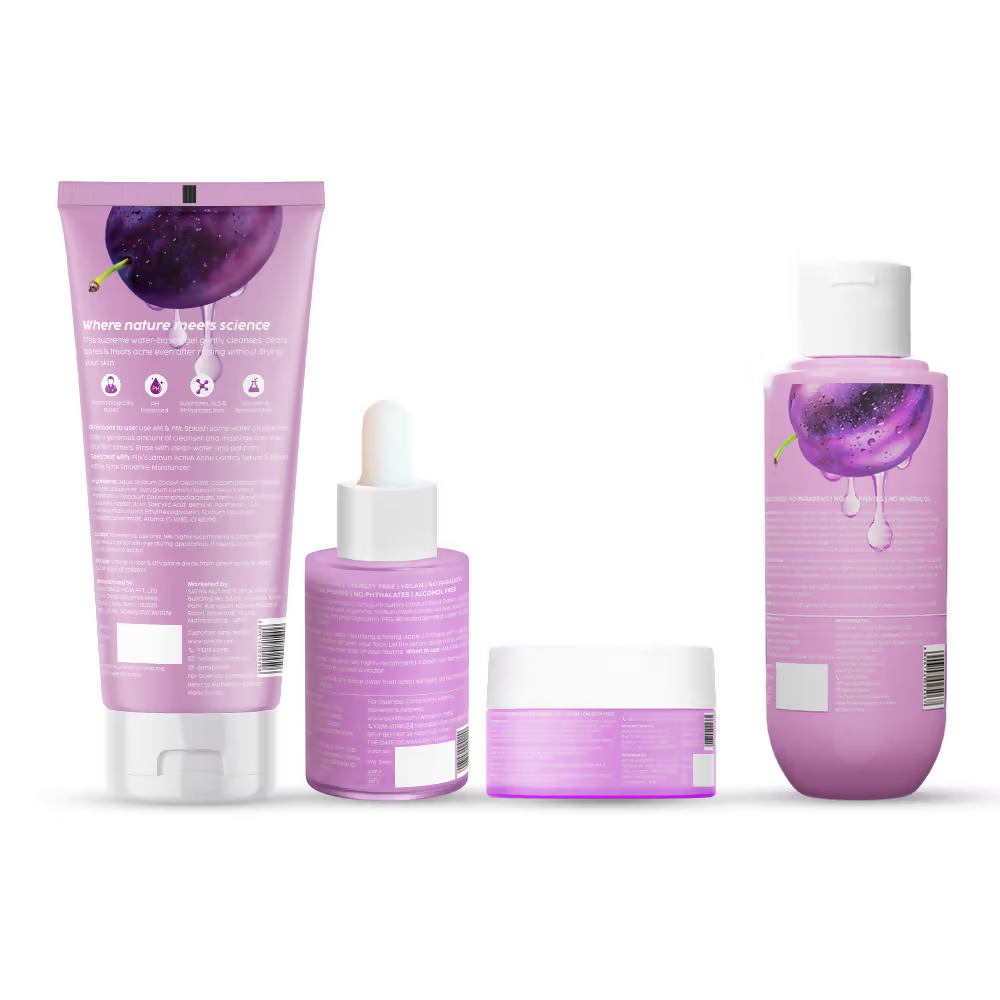 PLIX The Plant Fix Jamun Active Acne Regime - Cleanser, Acne Mark Serum, Moisturizer & Body Wash For Women & Men - Distacart