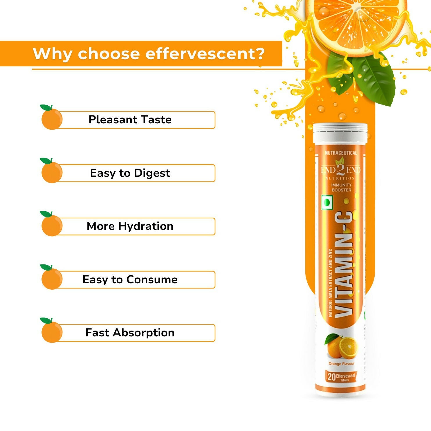 End2End Nutrition Vitamin C with Natual Amla Extracts For Extra Glowing Skin & Stronger Immunity Tablets - Distacart