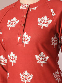 Thumbnail for Myshka Women's Rust Embellished Raglan Sleeve Party Top - Distacart