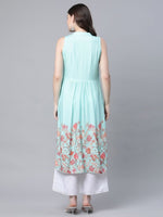 Thumbnail for Ahalyaa Women's Sky Blue Rayon Printed Kurta Palazzo Set