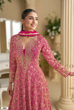 Thumbnail for Anaita Rani Pink Real Georgette Readymade Anarkali Gown with Embroidery & Sequence Work - Distacart