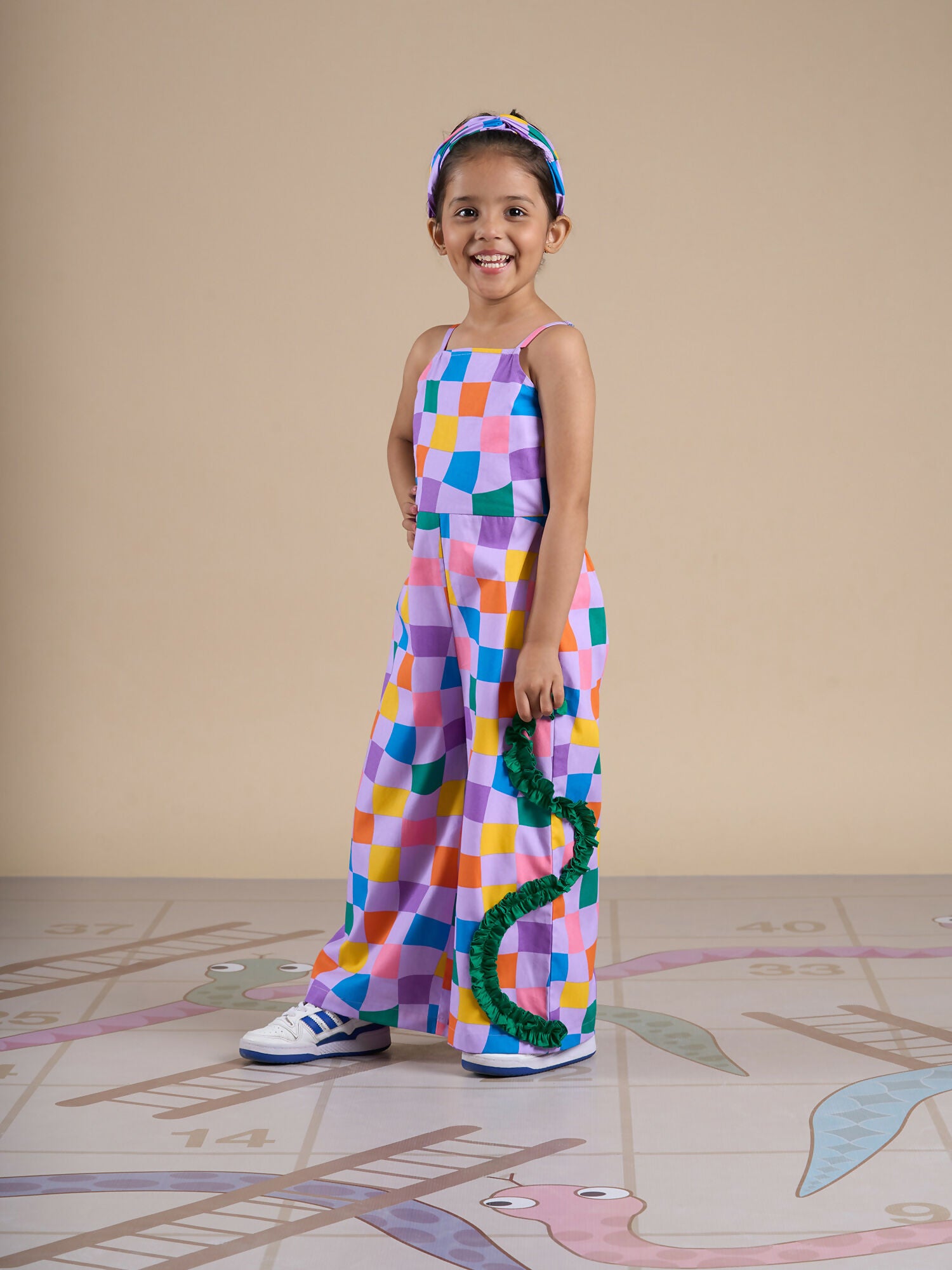 Snakes and Ladders Girls Multi Color Rotary Print Jumpsuit from Siblings Collection - Distacart