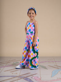 Thumbnail for Snakes and Ladders Girls Multi Color Rotary Print Jumpsuit from Siblings Collection - Distacart