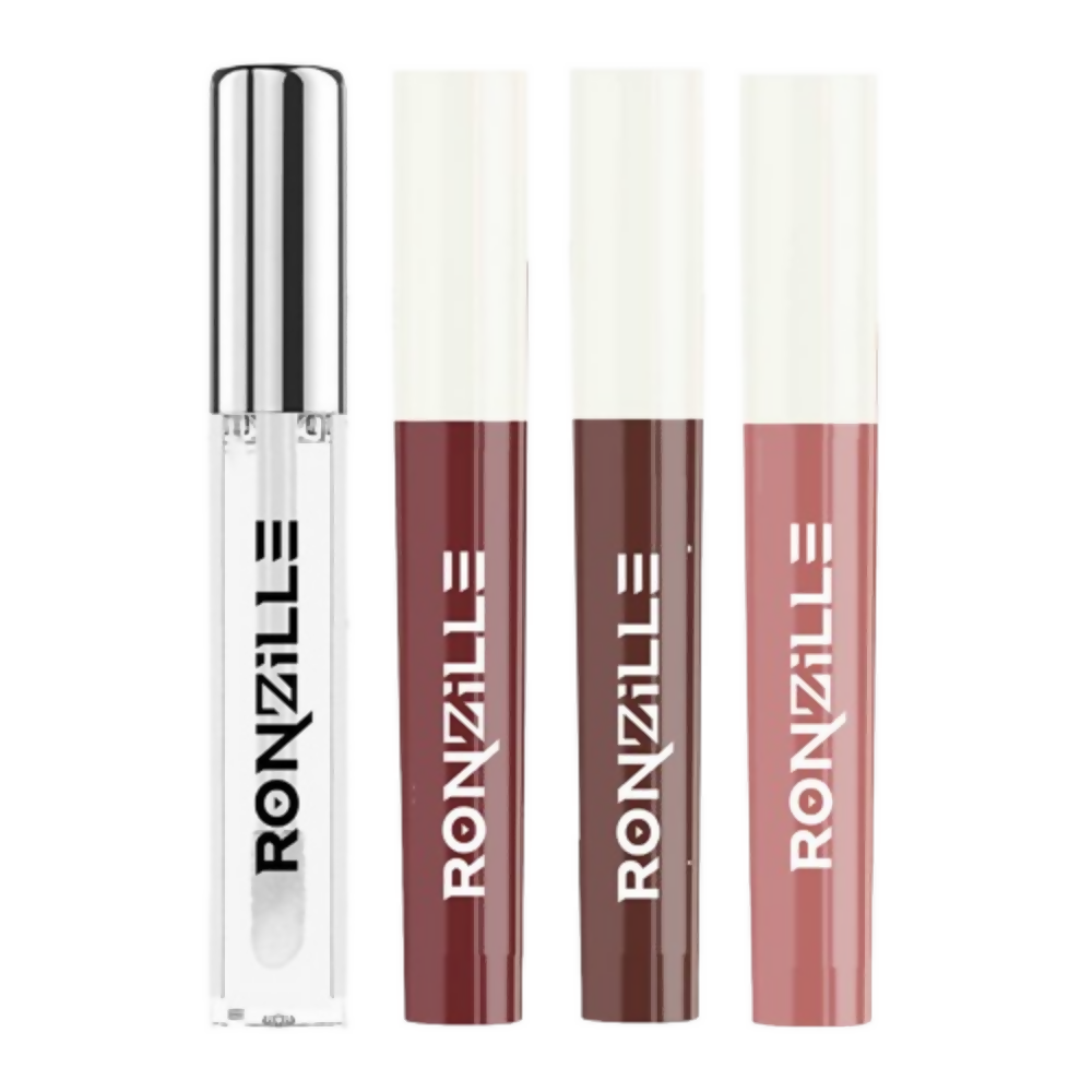 Ronzille Non Transfer Matte Liquid Lipstick Plus Lip Gloss - Nudes And Browns - Dista