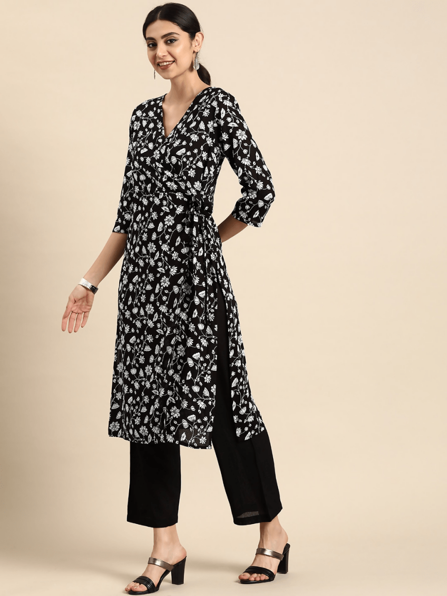 Anouk Women Floral Printed Angrakha Kurta with Palazzos - Distacart