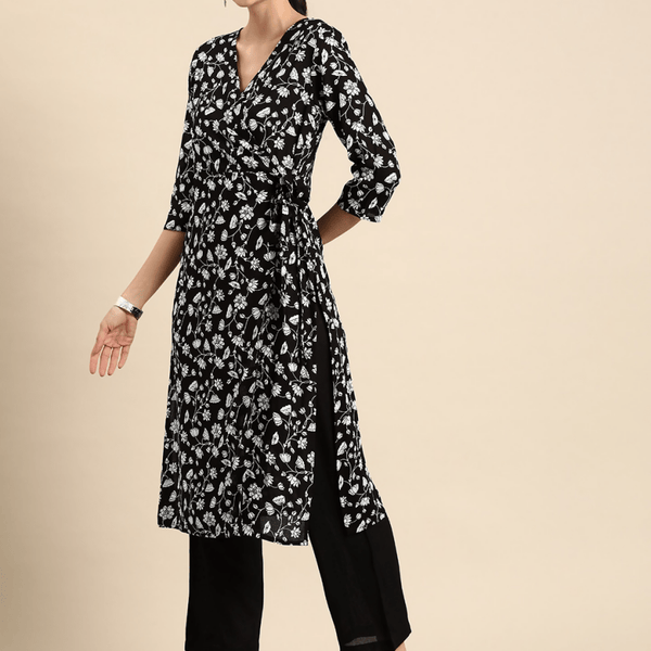 Anouk Women Floral Printed Angrakha Kurta with Palazzos - Distacart