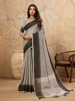 Thumbnail for Astita Charcoal Grey Linen Saree