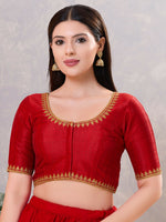 Thumbnail for Joban Fashion Women Silk Dark-Red Stitched Blouse - Distacart