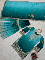 Thumbnail for The52 Women's Beautiful Chinon silk Fabric Embroidery Work Straight Kurta Palazzo and Dupatta Set - Distacart