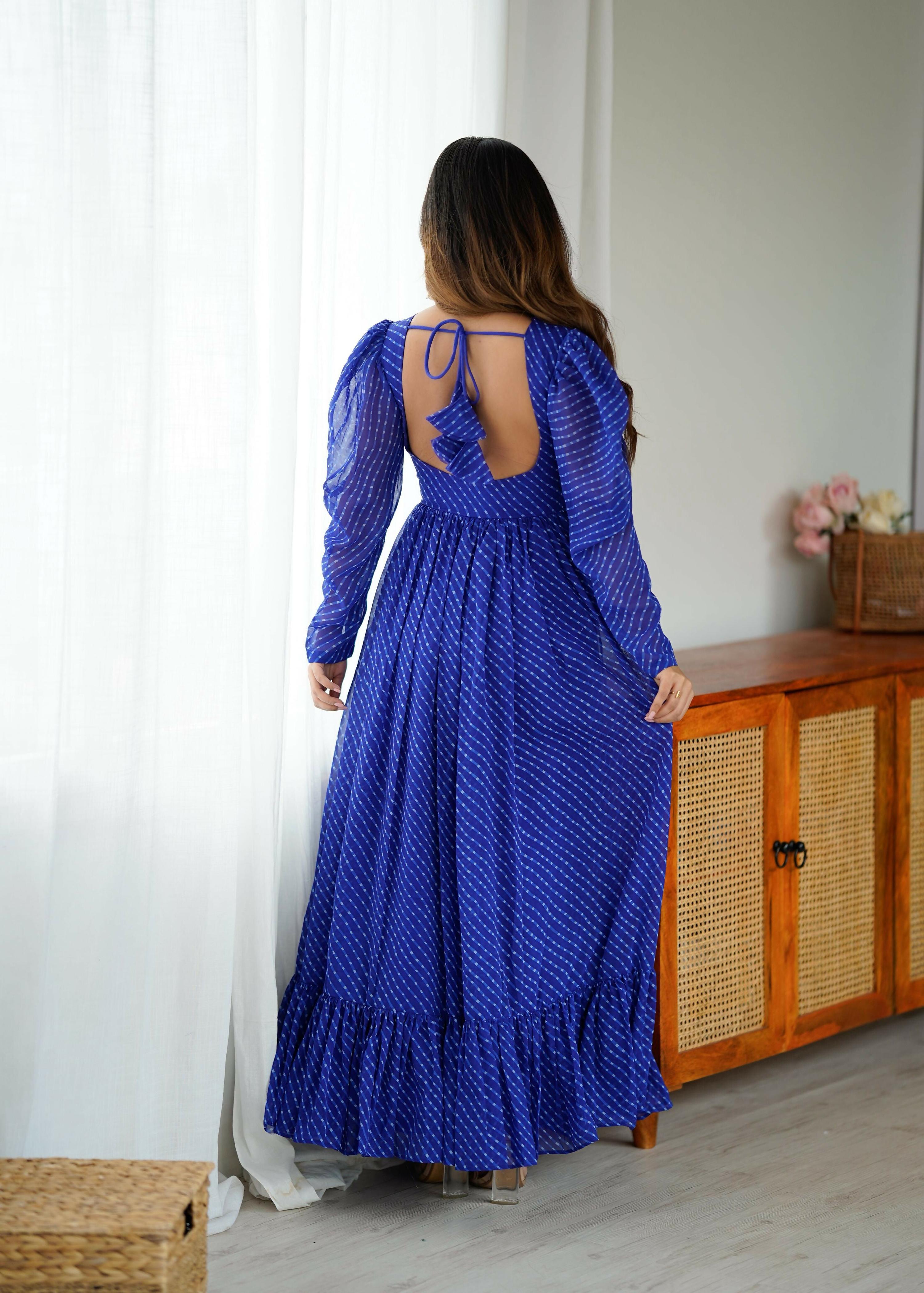 Joban Fashion Blue Dress Georgette Coding Dori with Sequence with Rivet Moti