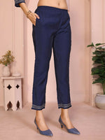 Thumbnail for Joban Fashion Women Navy Blue Roman Embroidery Stitched Kurta Set - Distacart
