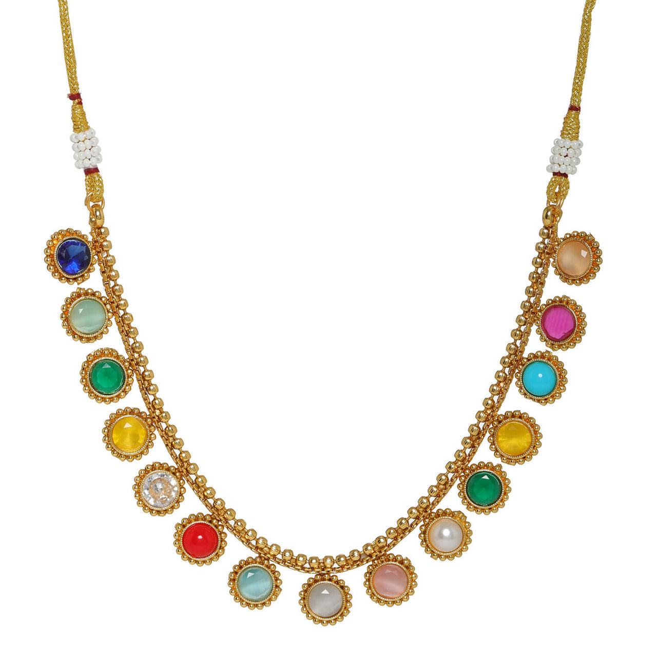 Multi Colored Stone in Gold Choker with Earrings (Multi Color) - Ruby Raang - Distacart