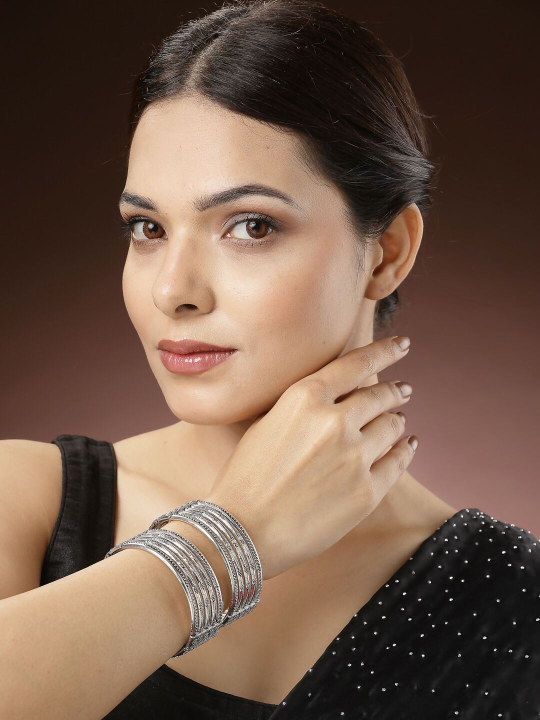 NVR Women's Silver-Toned German Silver Oxidised Kada Bangle - Distacart
