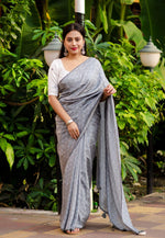 Thumbnail for Grey Poly Georgette Woven Design Saree with Unstitched Blouse - Hiral Fashion - Distacart