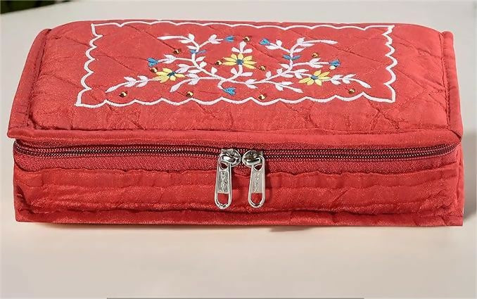 Asmaani 7 Pocket Red Embroidery Jewellery Kit - Distacart