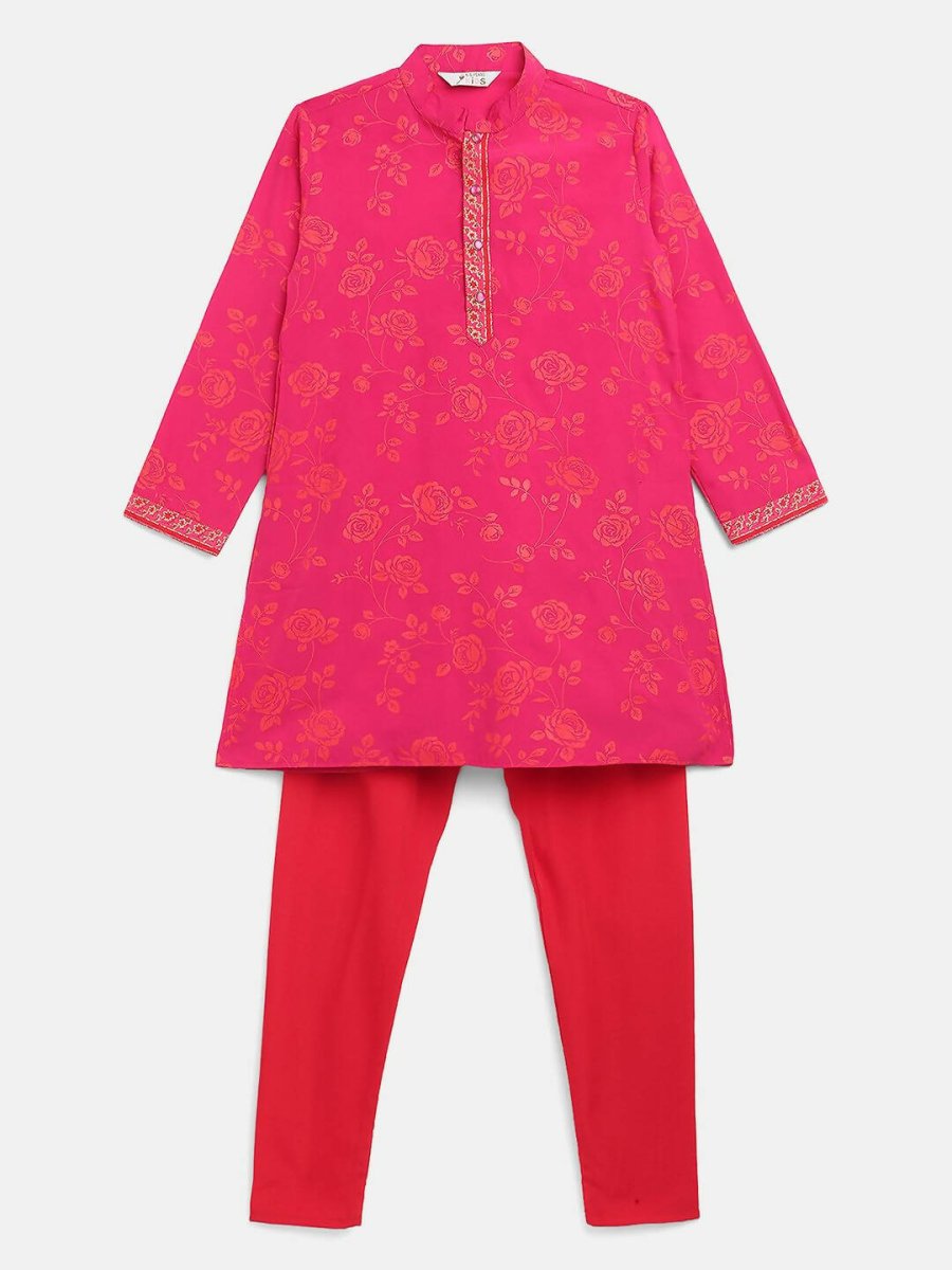 Ahalyaa Pink Crepe Orange Khari Print Kids Kurta Churidar Set For Boys - Distacart