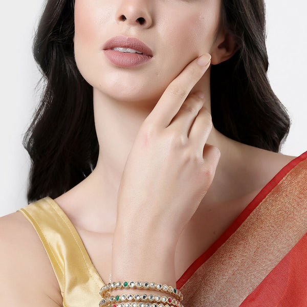 NVR Women Set of 4 Gold Plated Kundan Studded Bangles - Distacart