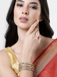 Thumbnail for NVR Women Set of 4 Gold Plated Kundan Studded Bangles - Distacart